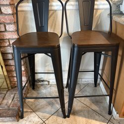 2 Black And Brown Bar Chairs