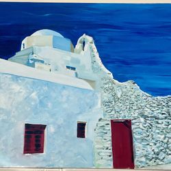 Mykonos Days And Azure Skies Original Acrylic Fine Art On Canvas