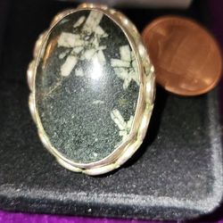 Oval Black Stone Sterling Ring.