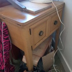 NEW picture.........Sewing Machine And Blond Wood Square Table