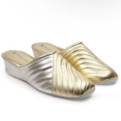Jacques Levine Women’s 1221 Wedge Slippers  Gold Silver Women’s 7.5 Made in Spain