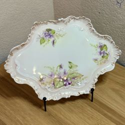 Antique Limoges France Hand-Painted Violet Porcelain Tray • c. 1890 • 12”