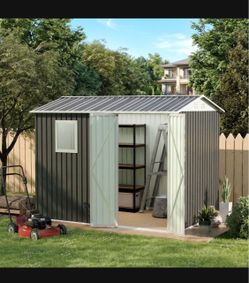9x6 FT Metal Garden Shed with 1 Windows for Outdoors Patio Hinge Doors Storage Sheds