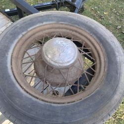 1930s Metal Spoke V8 Tire And Rim