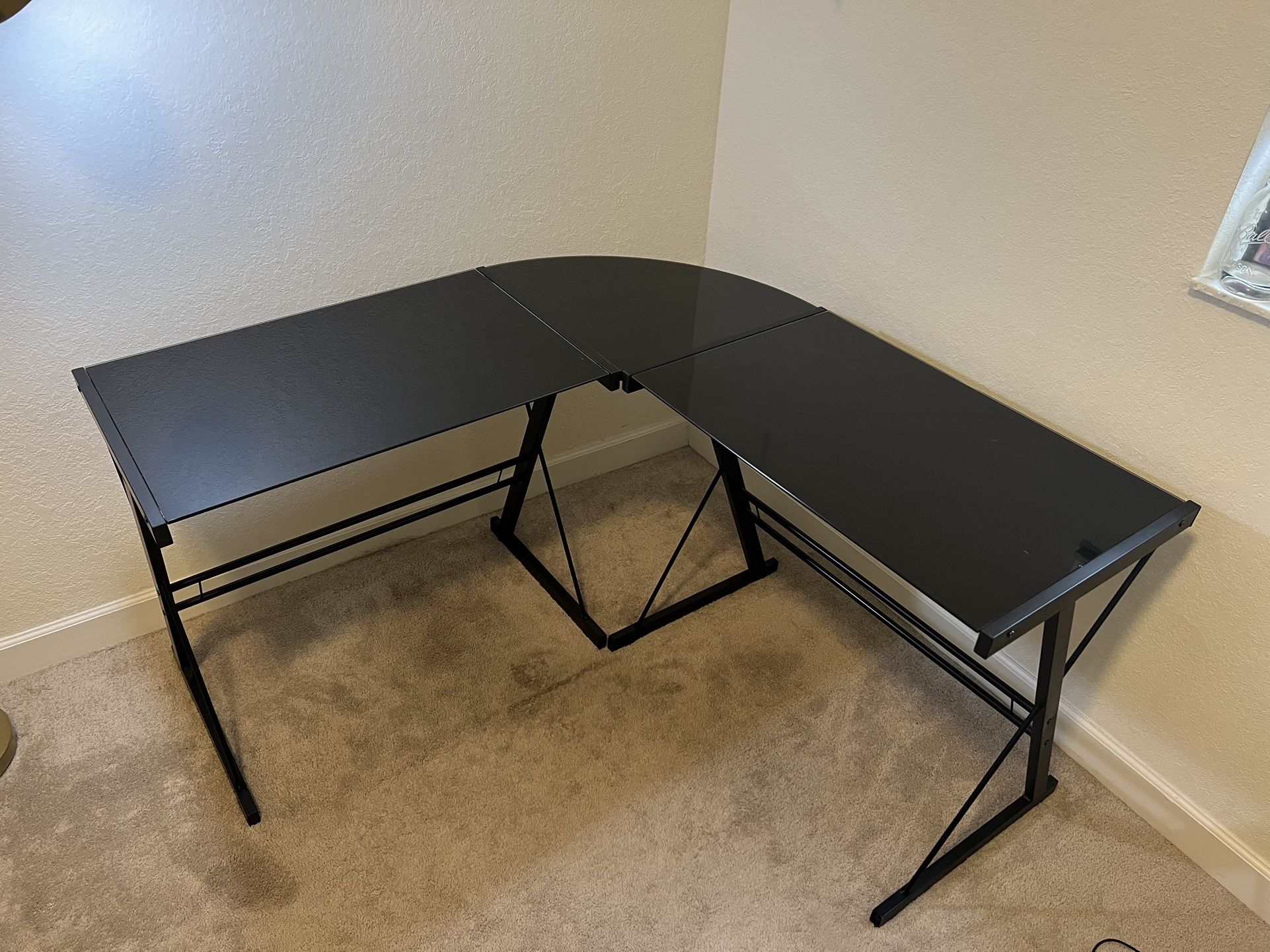 Techni Mobili L Shaped Glass Computer Desk, Black