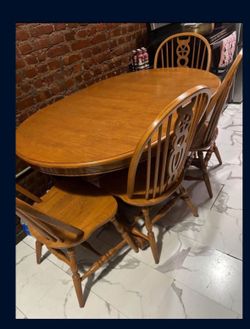 Large Solid Wood Dining Table With Four Chairs