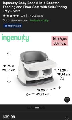Ingenuity Baby Base 2-in-1 Booster Seat w/ Tray