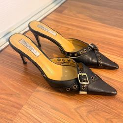 TONY BIANCO Savoir Mule in Black Napa pointed leather kitten heels