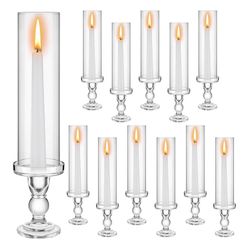 36 Years Pcs Glass Candle Stick Holder 13.8 Inch Tall Hurricane Clear Holders Taper Candles Stands with Open Ended Chimney Tube for Wedding Party D