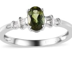 Premium Natural Calabar Green Tourmaline & Diamond Ring - Sz 8 - new! 