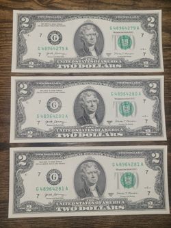 3 Unicirculated Two Dollar Bills