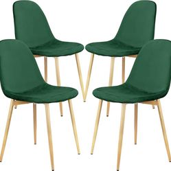 Dining Chairs Set of 4, Mid-Century Modern Upholstered Dining Chairs Set, Fabric Velvet Dining Room Side Seating Kitchen Chairs with Metal Legs for Di