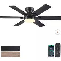 52 in. Indoor/Outdoor 6-Speed Black Ceiling Fan with Integrated Dimmable LED Light