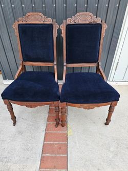 Blue velvet victorian chairs