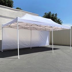 (NEW) $205 Heavy-Duty Canopy 10x20 ft with (2 Sidewalls), EZ Popup Shade Outdoor Gazebo, Carry Bag