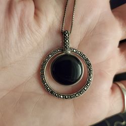 Sterling .925 Silver Black Onyx Necklace 