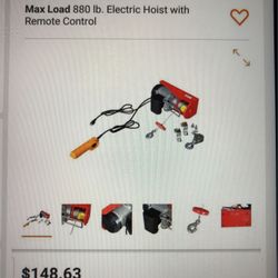 880LB Electric Hoist W/remote New