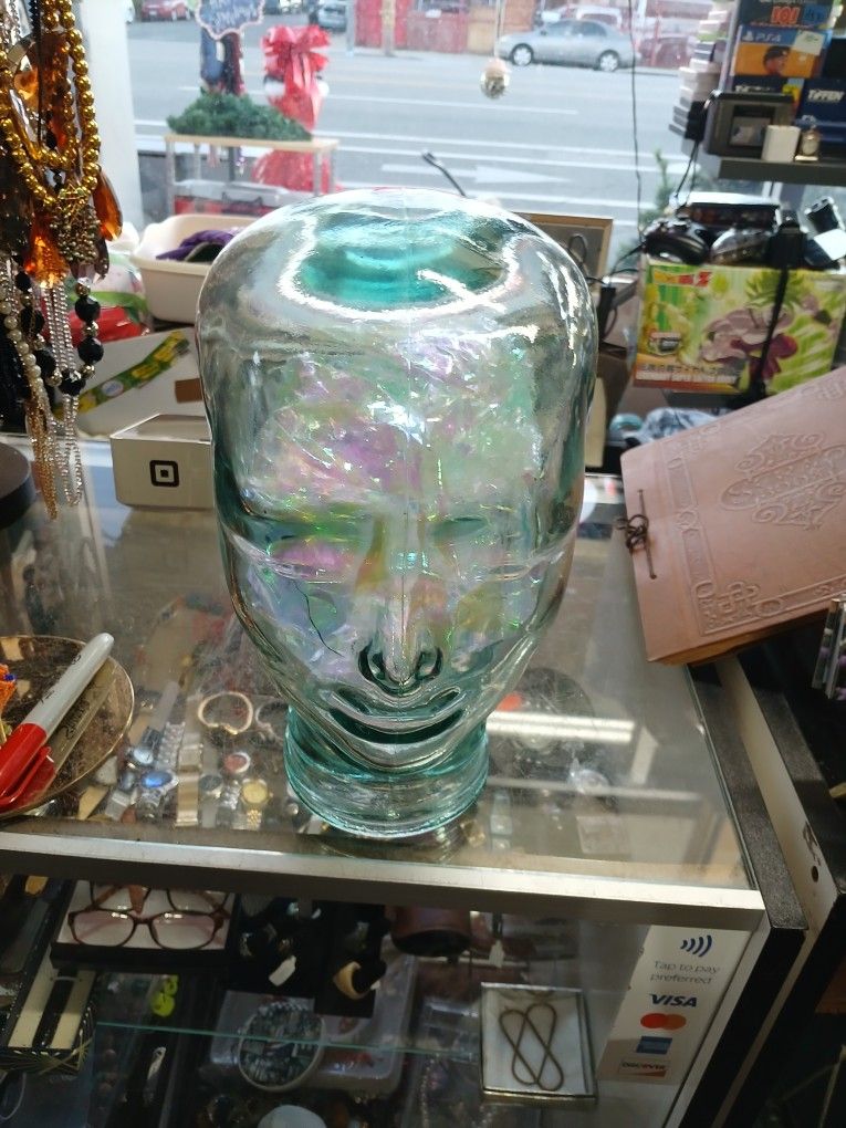 Vtg Aqua Glass Mannequin Head