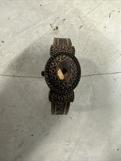 P.O.V. POV Watch Women Brass Tone Hidden Oval Face Cuff Band #D2