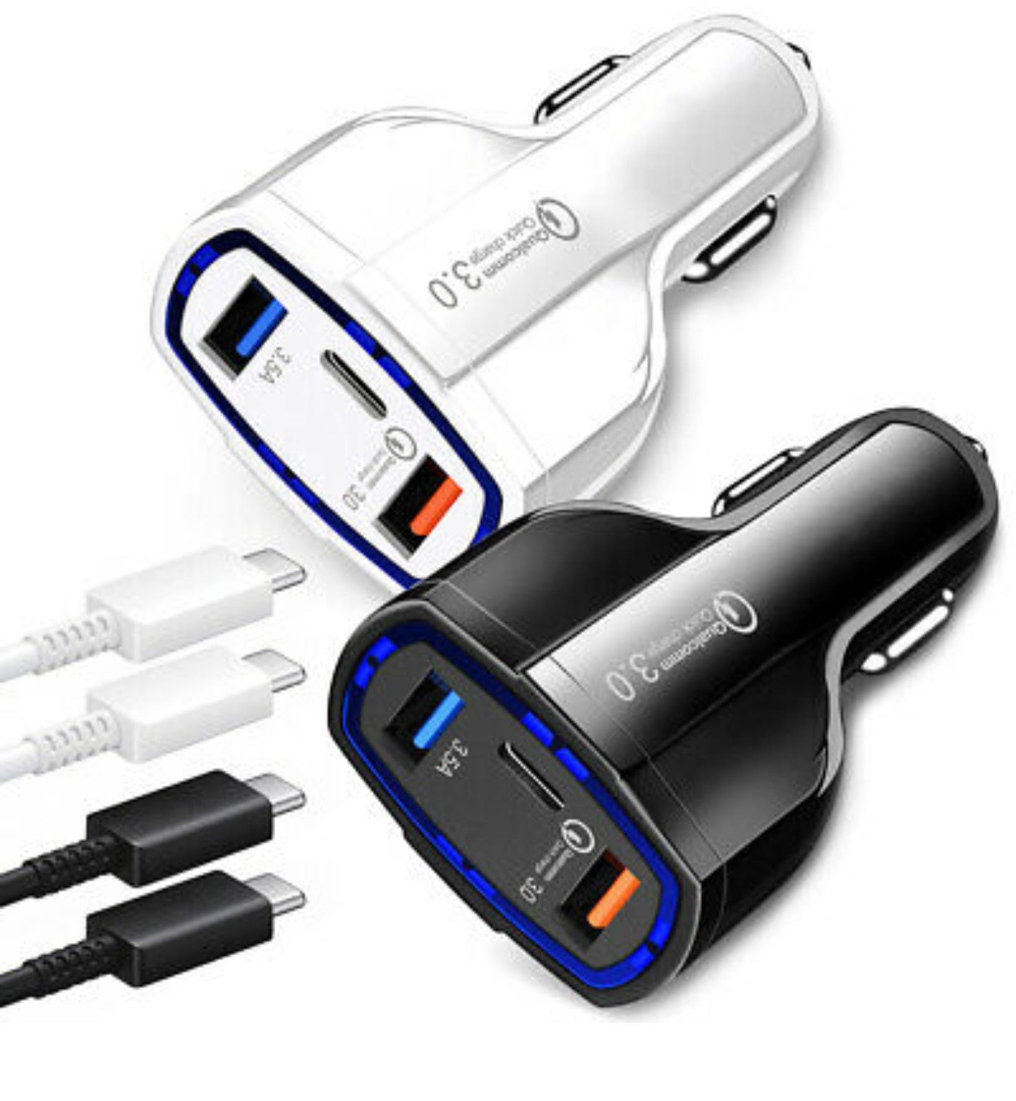 SUPER Fast Car Charger 48W 3-Port USB Type-C Port Power Adapter for IPhone 11 Pro, XR,X,8,7,6 & All Smartphones