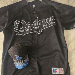 Vintage Dodgers Jersey & Hat W/ Flames
