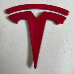 Tesla Model 3 Rear T Logo Emblem Overlay Cover Red Adhesive Trunk Badge 3.25"