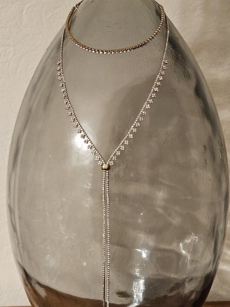 Two Layer Rhinestone Lariat Necklace