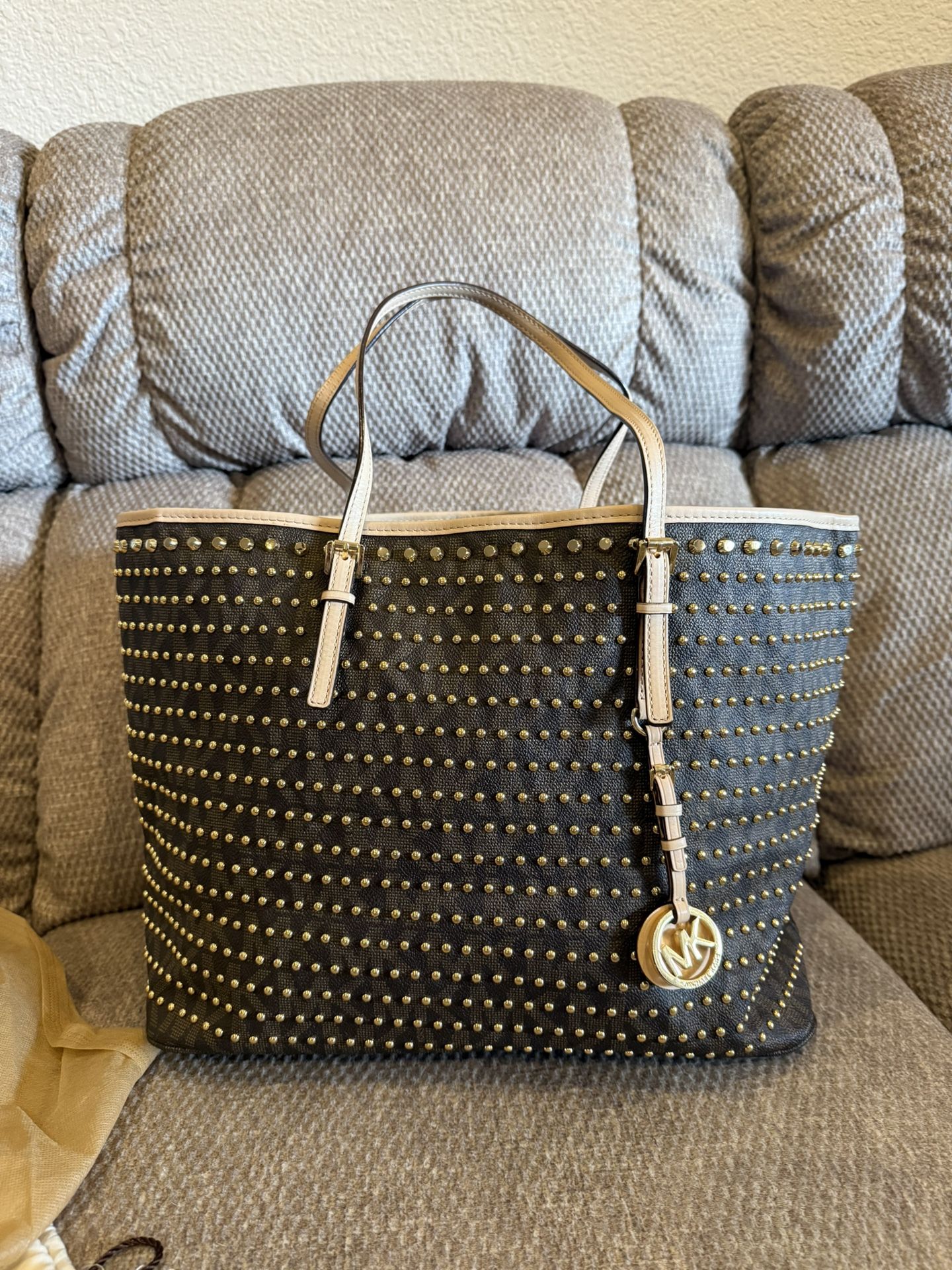 Large Michael Kors Jet Set Studded Tote Bag