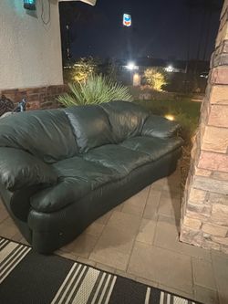 Hunter Green Genuine Leather Sofa – Excellent Condition