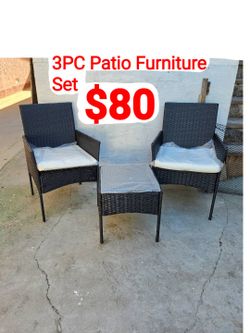 Patio Porch Furniture Set, 3pcs PE Rattan Wicker Chairs with Table Outdoor Garden Furniture Set, Black / Ivory