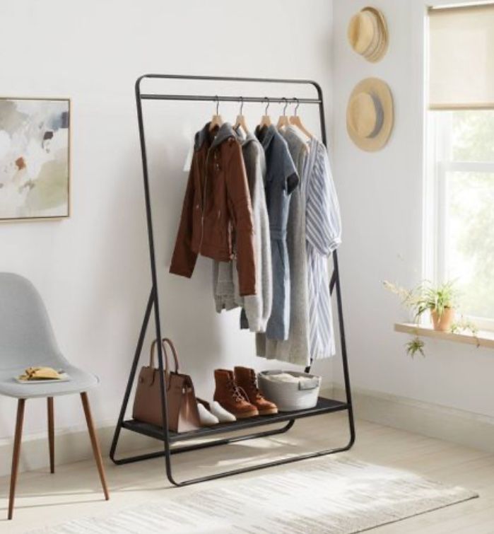 Black Metal Clothing Rack With Shoes Shelf Storage