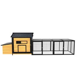 114＂Wooden Chicken Coop with Outdoor Run, Weatherproof Hen House with Nesting Box, Lockable Doors & Ramp, 19.6ft² Large Poultry Cage for 2-3 Chickens
