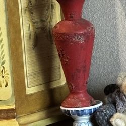 15” Red Distressed Vase