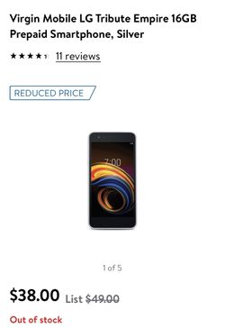 Virgin Mobile LG Tribute Empire 16GB Prepaid Smartphone, Silver