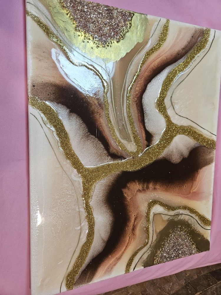 Pink and Gold Geode Art