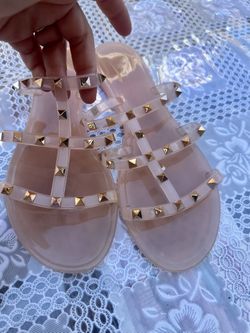 Women’s light pink beige jelly sandal studded flats size 10
