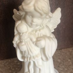 Hand Bell Ceramic Porcelain Bisque A Young Girl Holding Her Doll 5" Figurine