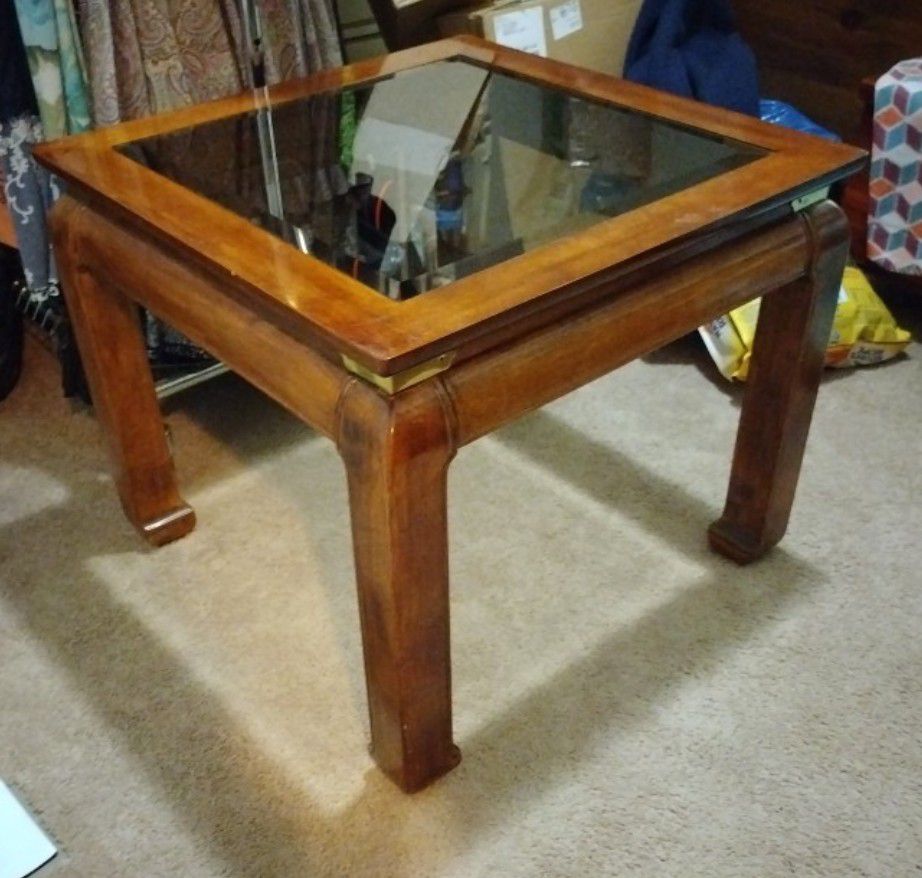 Small Antique Table With Lift Out Glass