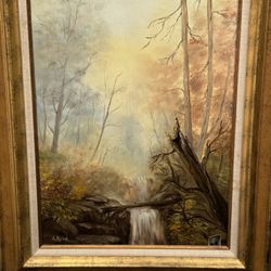 Amazing Impressionist Forest Waterfall Oil Painting by Cal. Artist Lilly Klink