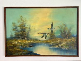 Vintage Beekman Mallard Ducks Oil Painting
