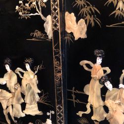 2 Vintage Chinese Art Wall Panels 