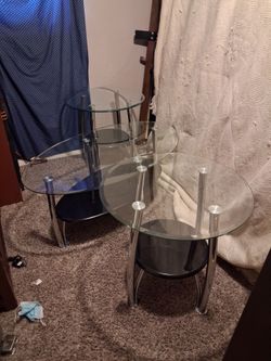 3 piece platinum silver lvrm Glass top table set.