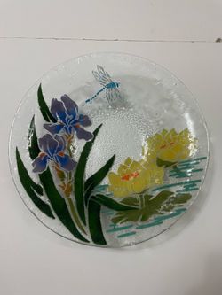 Sydenstricker Fused Glass Dragonfly & Flower Bowl