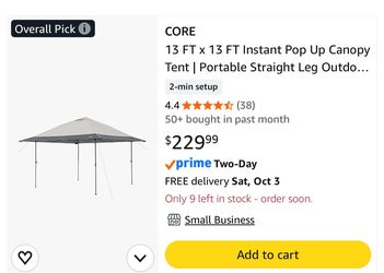 CORE 13x13 FT Instant Pop Up Canopy Tent