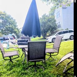 Patio Table, (4) Swivel Rocker Chairs & More