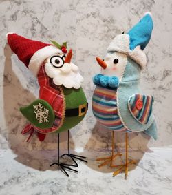 Large Fabric Christmas Birds Tabletop Decor Set Of 2 H 20”