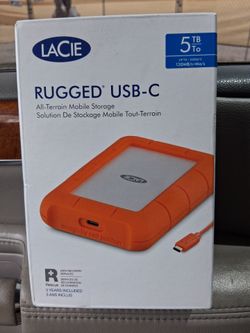 LaCie Rugged 5TB External USB-C, USB 3.1 Gen 1 Portable Hard Drive Orange/Silver