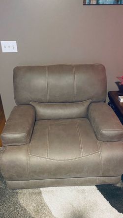 Oversized Taupe Upholstered Power Recliner Chair