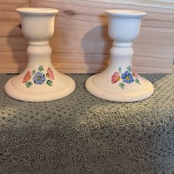 Pair Vintage Hand painted Ceramic Candle Sticks