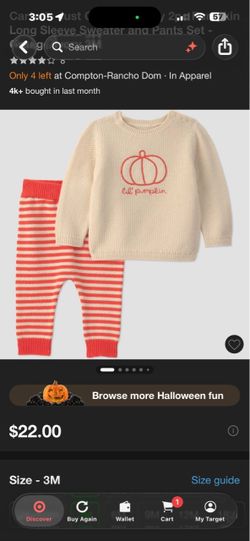Carters Baby 2pc Pumpkin Outfit